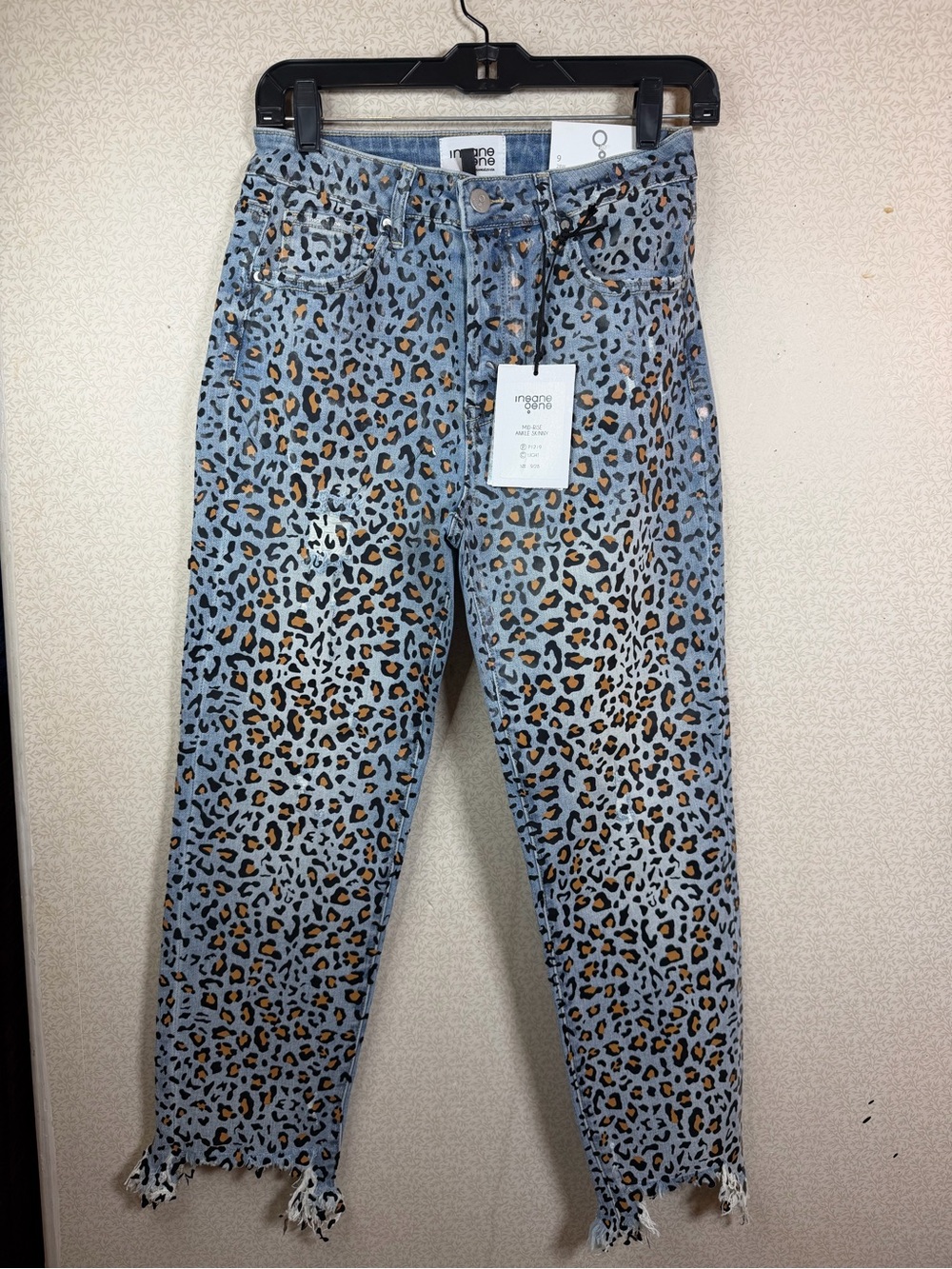 NWT Leopard Print Skinny Jeans in Light Blue